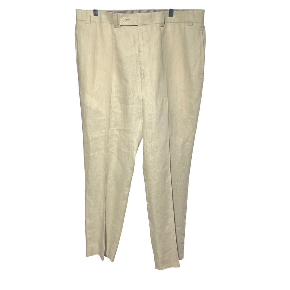 Calvin‎ Klein Mens 100% Linen Dress Pants Beige Trousers 36 x 30 Coastal Luxury